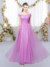 Simple Lilac Quinceanera Court Dresses Prom and Party and Wedding Party with Lace Off The Shoulder Sleeveless Lace Up