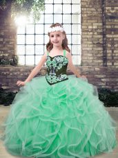 Dramatic Tulle Sleeveless Floor Length Pageant Gowns and Embroidery and Ruffles