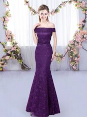 Lace Quinceanera Dama Dress Purple Lace Up Sleeveless Floor Length