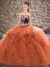 Orange Tulle Lace Up 15 Quinceanera Dress Sleeveless Floor Length Beading and Embroidery