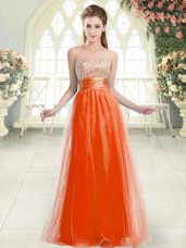 Customized Floor Length Lace Up Prom Dresses Orange Red for Prom and Party with Beading