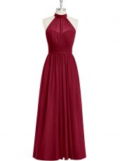 Superior Ruching Prom Gown Burgundy Side Zipper Sleeveless Floor Length
