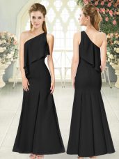 Black Sleeveless Ruching Ankle Length Juniors Evening Dress