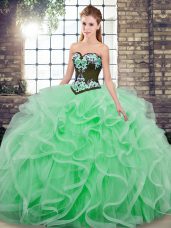 Top Selling Sleeveless Sweep Train Lace Up Embroidery and Ruffles Vestidos de Quinceanera