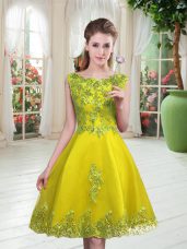 Glamorous Scoop Sleeveless Lace Up Prom Party Dress Yellow Green Tulle