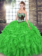 Gorgeous Organza Lace Up Quinceanera Gowns Sleeveless Sweep Train Embroidery and Ruffles