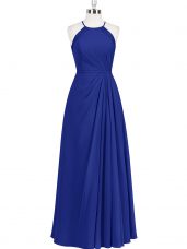 Floor Length Royal Blue Prom Dresses Halter Top Sleeveless Zipper