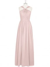 Smart Floor Length Pink Prom Dress Halter Top Sleeveless Zipper