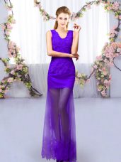 High End Purple Dama Dress for Quinceanera Prom and Party with Lace V-neck Sleeveless Lace Up