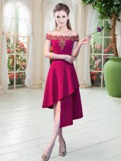 Captivating Wine Red Prom Dress Prom and Party with Appliques Off The Shoulder Sleeveless Zipper