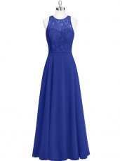 Hot Selling Royal Blue Zipper Womens Party Dresses Lace Sleeveless Floor Length