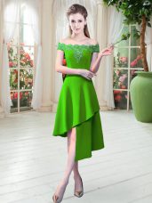 Fashionable Off The Shoulder Sleeveless Homecoming Dress Asymmetrical Appliques Satin