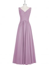 Purple Sleeveless Floor Length Ruching Zipper Evening Party Dresses