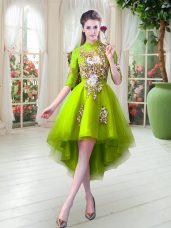 Graceful Yellow Green Half Sleeves Tulle Zipper Juniors Party Dress for Prom and Party