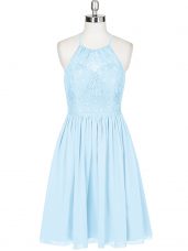 Charming Light Blue Halter Top Neckline Lace Homecoming Dress Sleeveless Backless