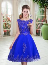 Royal Blue A-line Beading and Appliques Prom Dresses Lace Up Tulle Sleeveless Knee Length