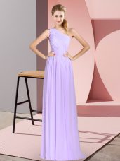 Lavender One Shoulder Neckline Ruching Prom Dress Sleeveless Lace Up
