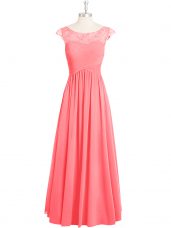 Free and Easy Cap Sleeves Zipper Floor Length Lace Evening Gowns