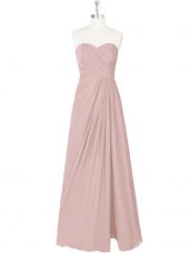 Adorable Sweetheart Sleeveless Dress for Prom Floor Length Ruching Pink Chiffon
