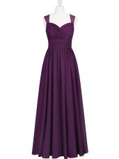 Ruching Prom Dress Eggplant Purple Zipper Sleeveless Floor Length