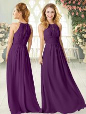 Purple Scoop Zipper Ruching Prom Gown Sleeveless