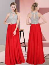 Red Zipper Scoop Beading and Lace Satin Sleeveless