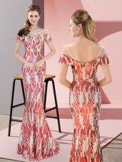 Multi-color Mermaid Scoop Cap Sleeves Floor Length Zipper Sequins Prom Gown