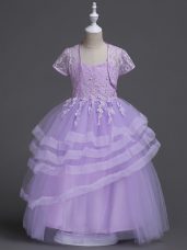 Ideal Spaghetti Straps Sleeveless Zipper Toddler Flower Girl Dress Lavender Tulle