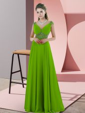 Graceful Green V-neck Backless Beading Prom Dresses Sleeveless