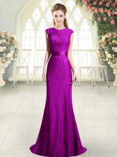 Pretty Eggplant Purple and Purple Mermaid Beading and Lace Prom Party Dress Backless Sleeveless