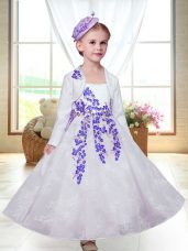Ideal Lace Straps Sleeveless Zipper Embroidery Toddler Flower Girl Dress in White