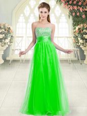 Romantic Sleeveless Tulle Floor Length Lace Up Casual Dresses in Green with Beading