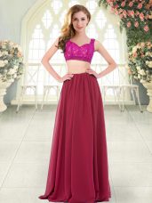 Wine Red Sleeveless Chiffon Zipper Prom Dresses for Prom and Party