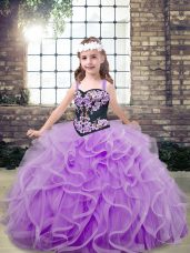 Superior Embroidery and Ruffles Custom Made Pageant Dress Lavender Lace Up Sleeveless Floor Length