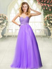 Sweetheart Sleeveless Evening Dress Floor Length Beading and Lace Lavender Tulle