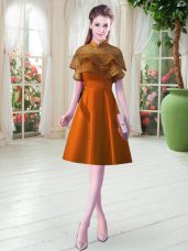 Dynamic Orange Lace Up High-neck Lace Prom Evening Gown Satin Cap Sleeves