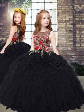 Scoop Sleeveless Organza Child Pageant Dress Embroidery and Ruffles Zipper