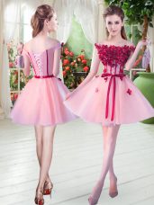 Tulle Sleeveless Mini Length Dress for Prom and Beading and Appliques