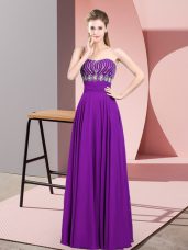 Purple Empire Beading Homecoming Dress Zipper Chiffon Sleeveless Floor Length