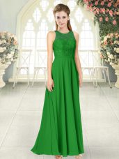 Floor Length Backless Prom Party Dress Green for Prom and Party with Lace