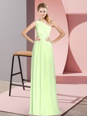 Yellow Green One Shoulder Neckline Ruching Sleeveless Lace Up