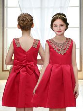 Affordable Satin Sleeveless Mini Length Toddler Flower Girl Dress and Appliques