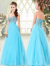Hot Selling Floor Length Aqua Blue Prom Evening Gown Sweetheart Sleeveless Lace Up