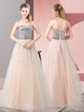 Sophisticated Sweetheart Sleeveless Lace Up Prom Evening Gown Peach Tulle