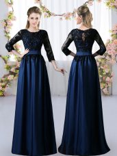 Fine Scoop 3 4 Length Sleeve Satin Bridesmaids Dress Lace Zipper