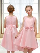 Unique Scoop Sleeveless Zipper Flower Girl Dresses for Less Pink Satin