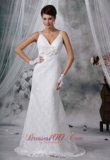 V-neck lace Decorate Column Wedding Dress