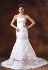 Mermaid Brush Train Oaganza layered Church Wedding Dress