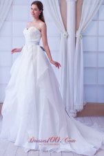 A-line Sweetheart Court Train Appliques Wedding Dress