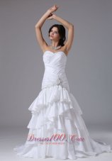 Ruched Sweetheart Bodice Layered Bridal Gown Chapel Train